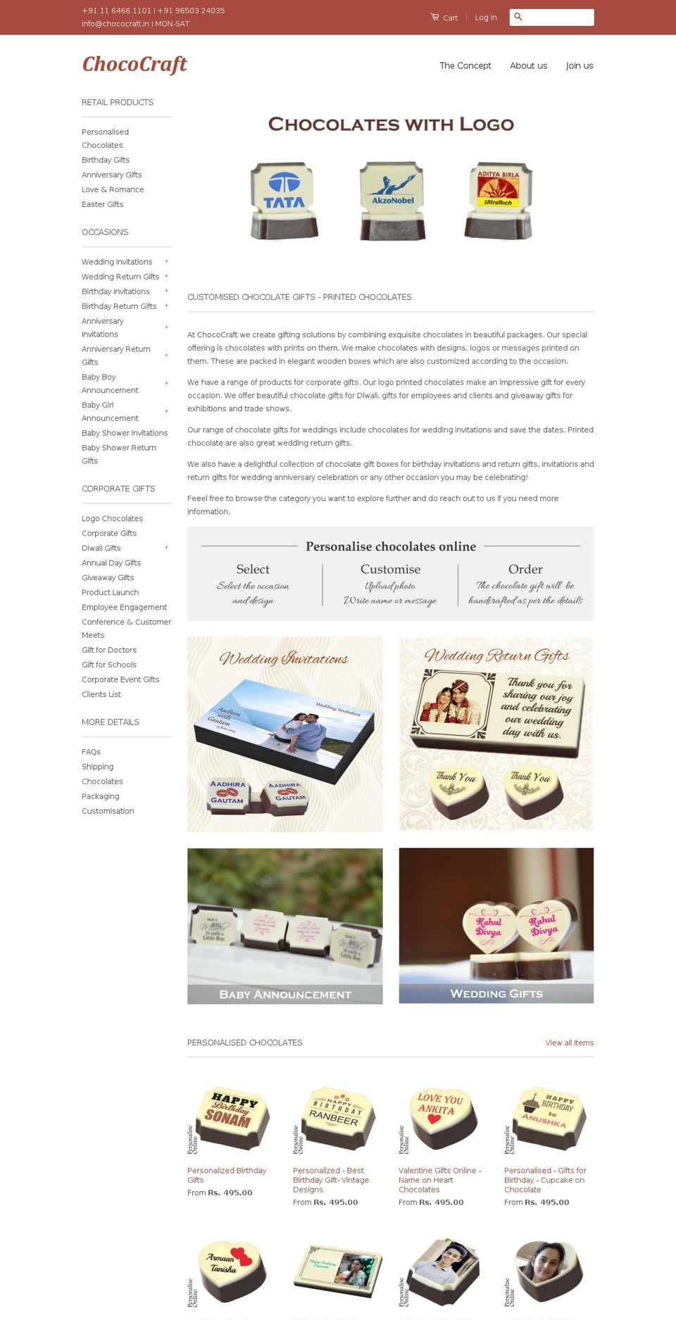 chococraft.in shopify website screenshot