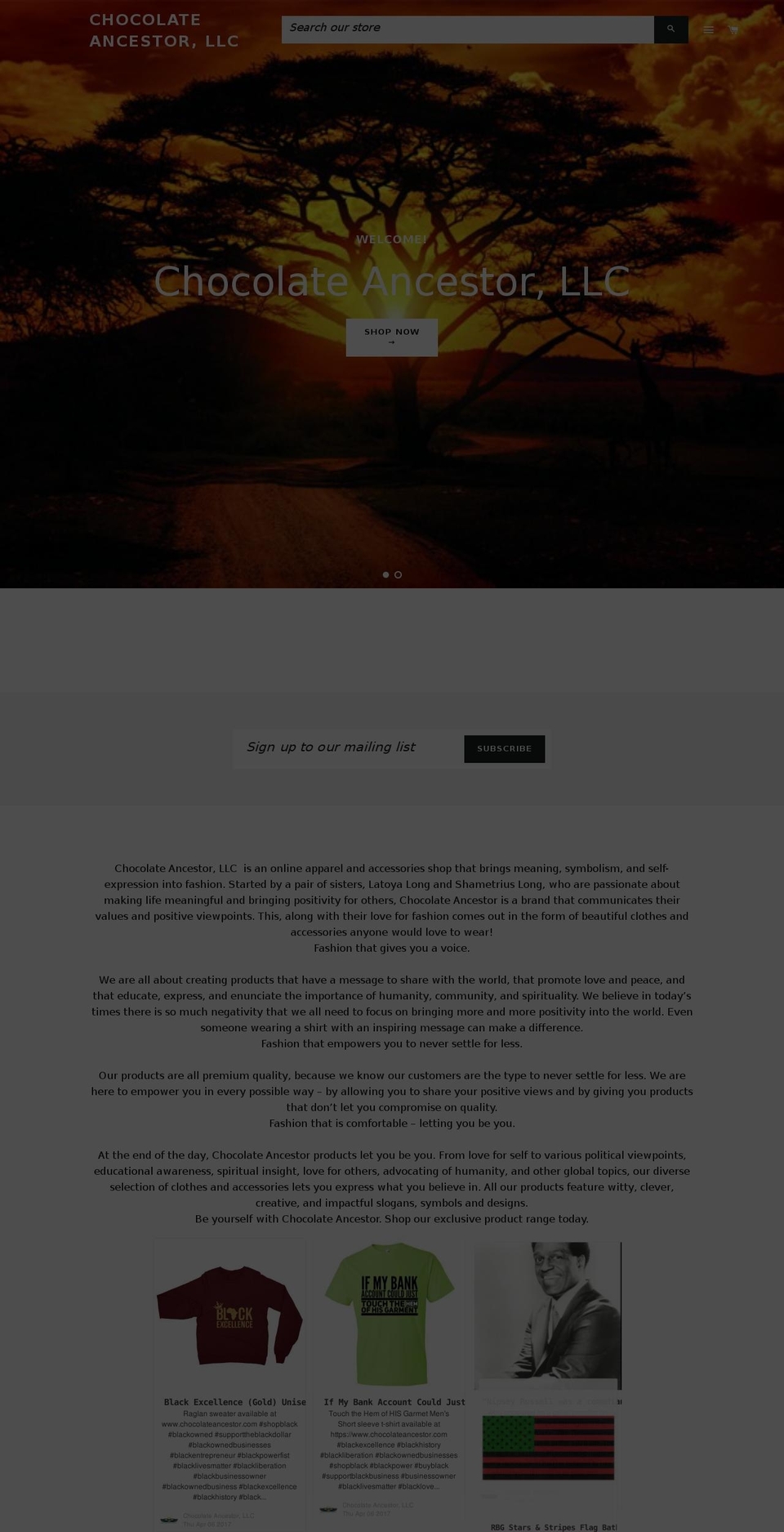 chocolateancestor.com shopify website screenshot