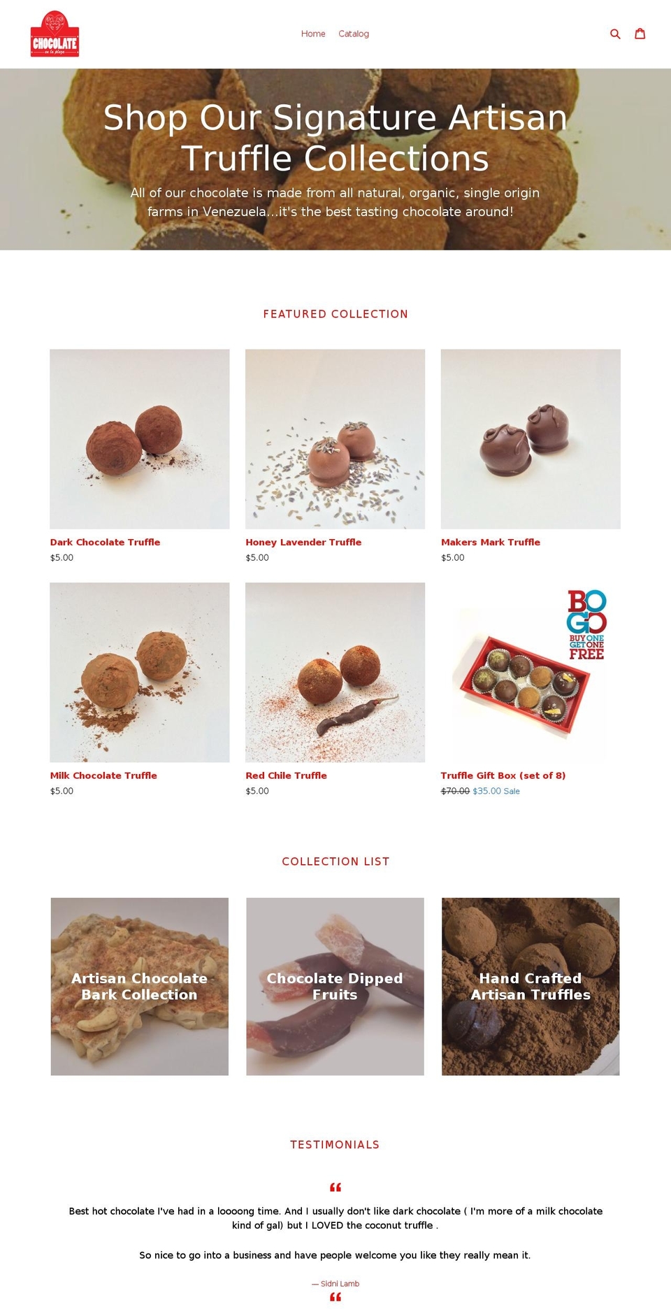 chocolateenlaplaza.com shopify website screenshot