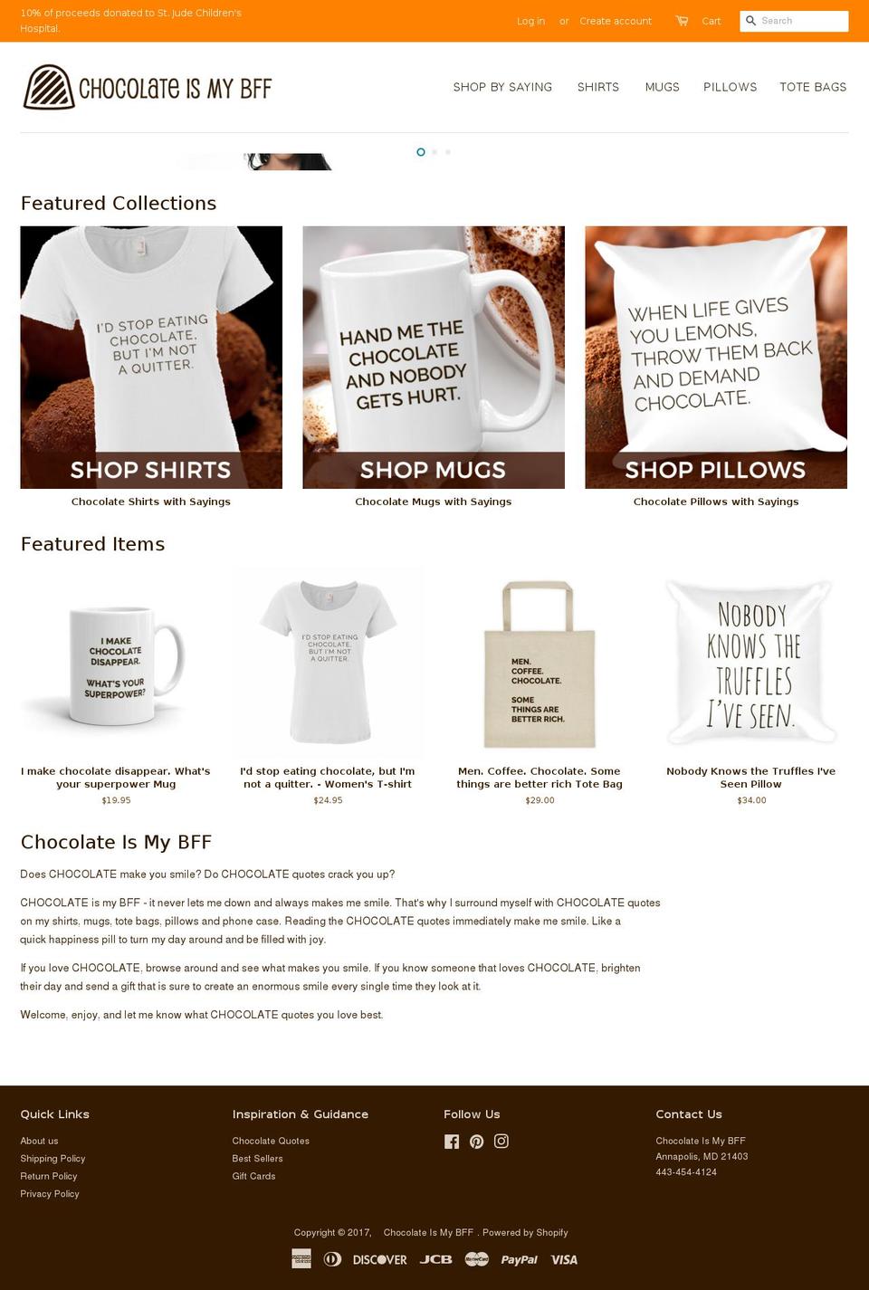chocolateismybff.com shopify website screenshot