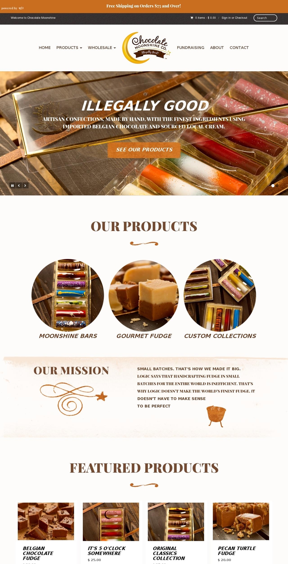 chocolatemoonshine.com shopify website screenshot