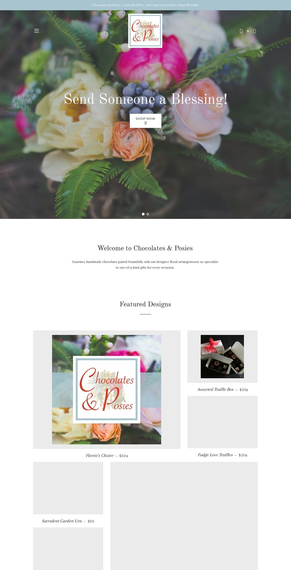 chocolatesandposies.com shopify website screenshot
