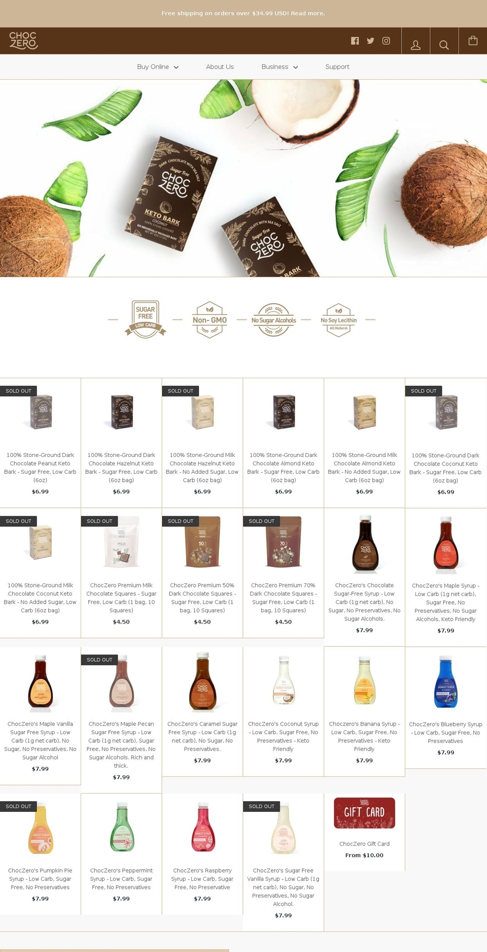 ChocZero Shopify theme site example choconite.com