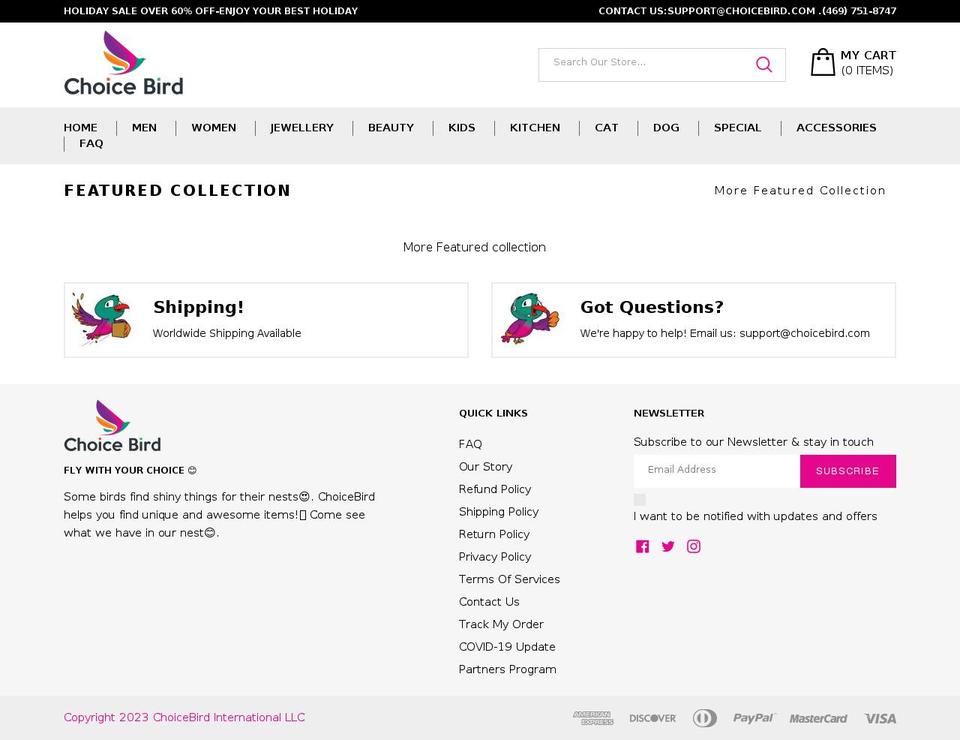 choicebird.com shopify website screenshot