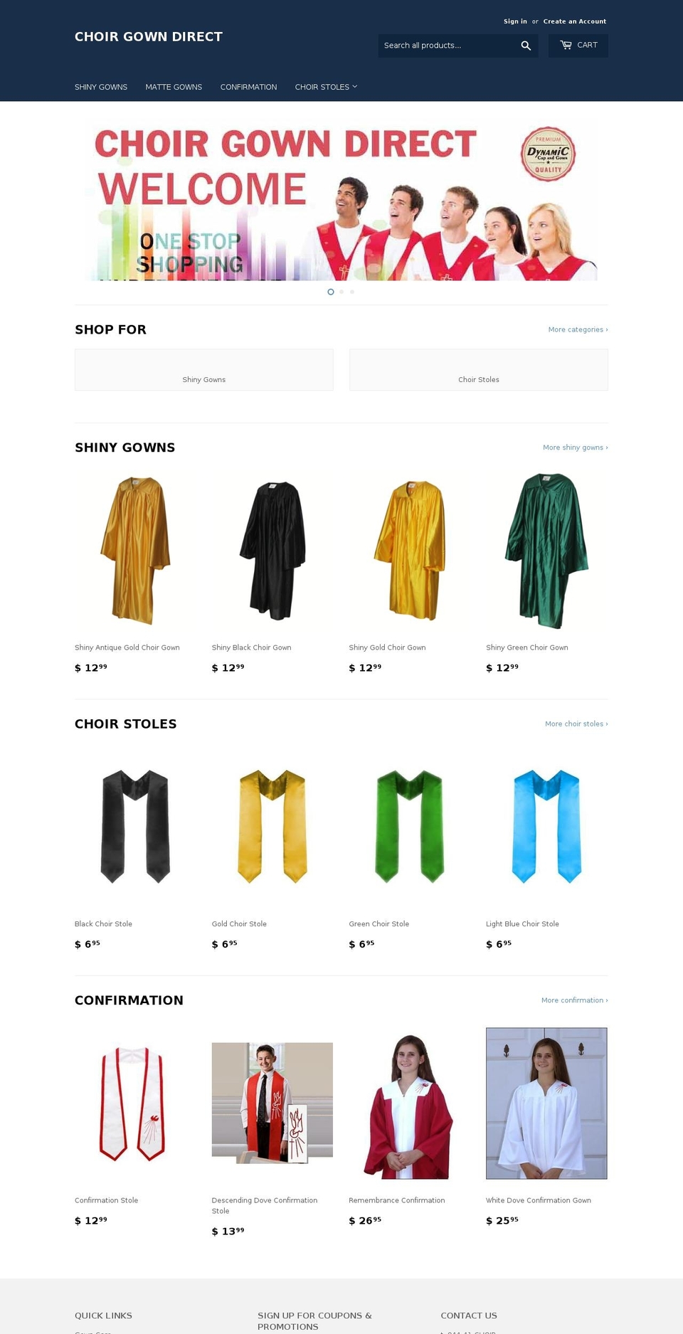 choirgowndirect.com shopify website screenshot