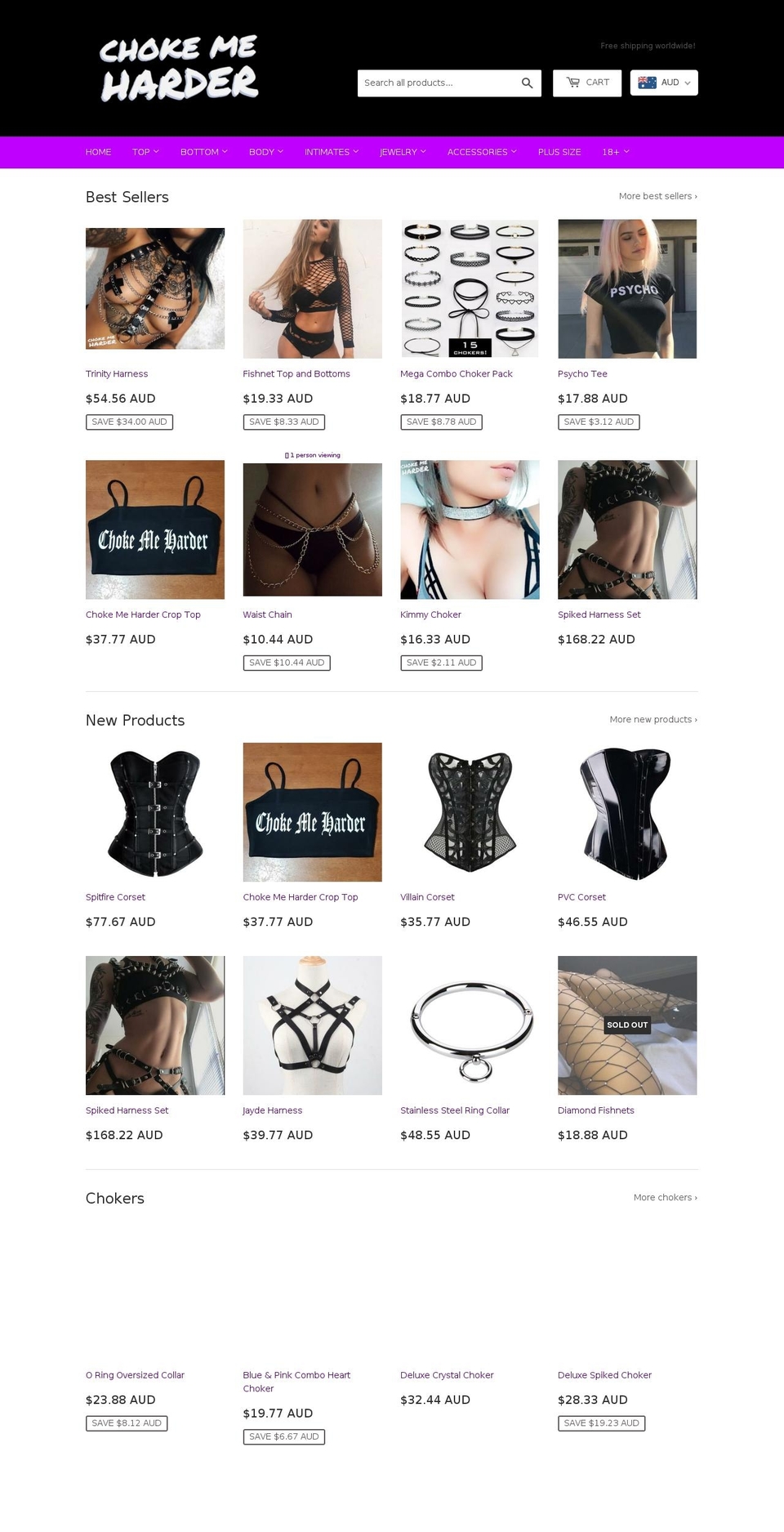 chokemeharder.com — Shopify storefront screenshot