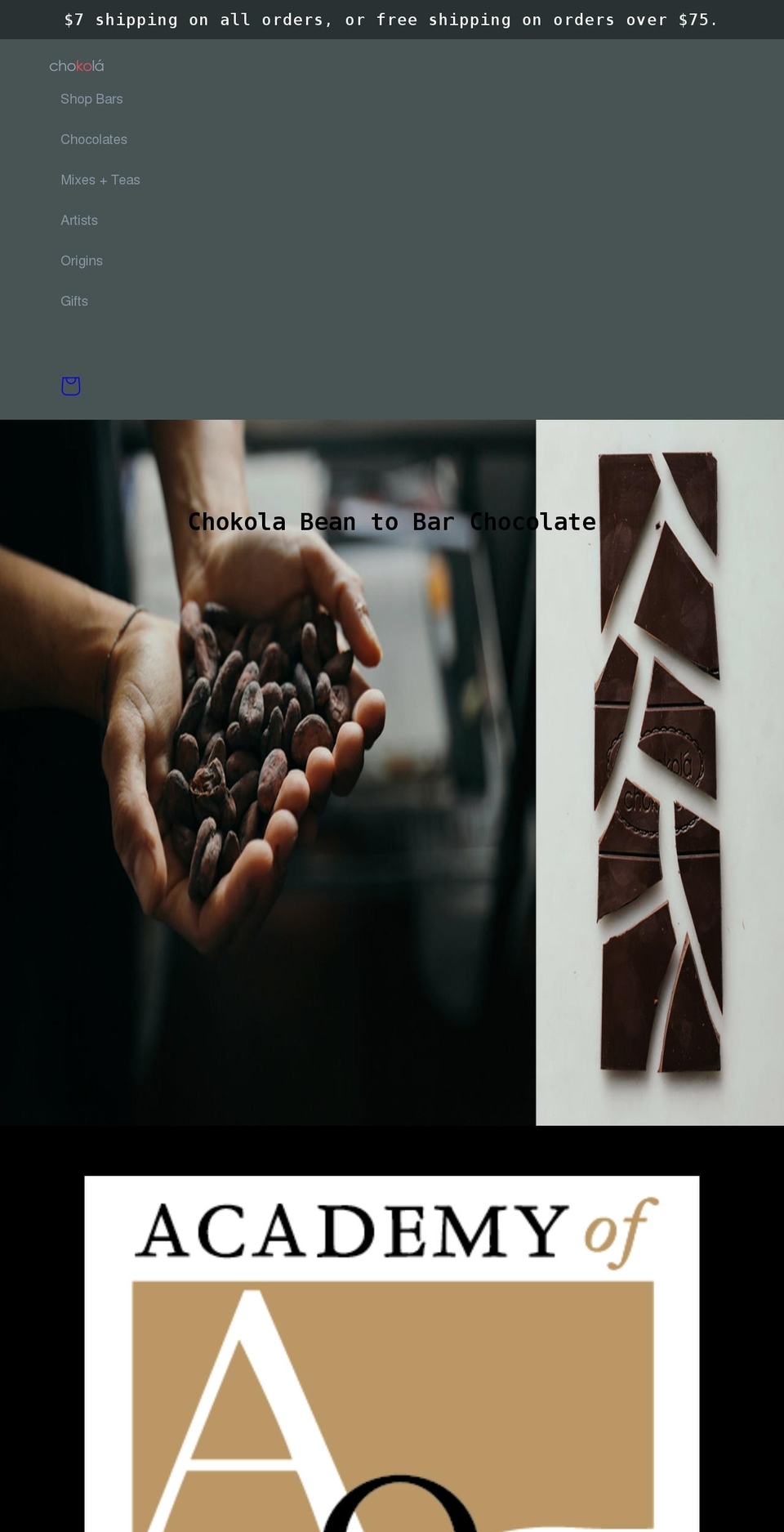 chokolabeantobar.com shopify website screenshot
