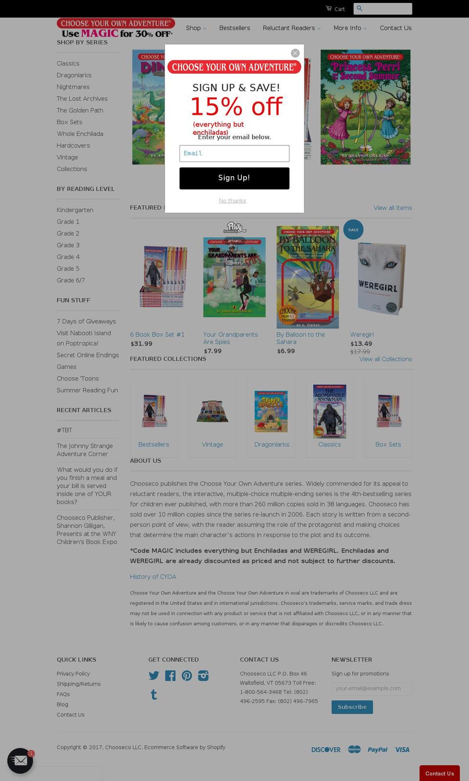 chooseadventure.com shopify website screenshot