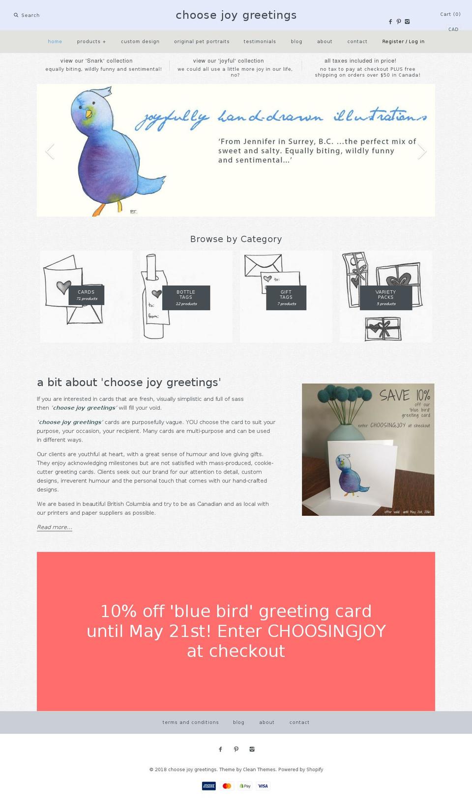choosejoygreetings.ca shopify website screenshot