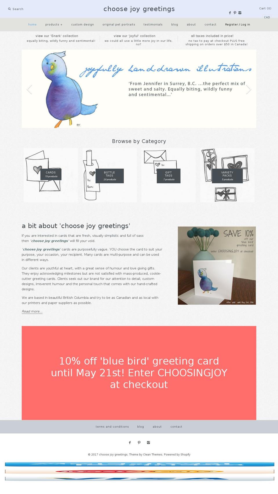 choosejoygreetings.com shopify website screenshot