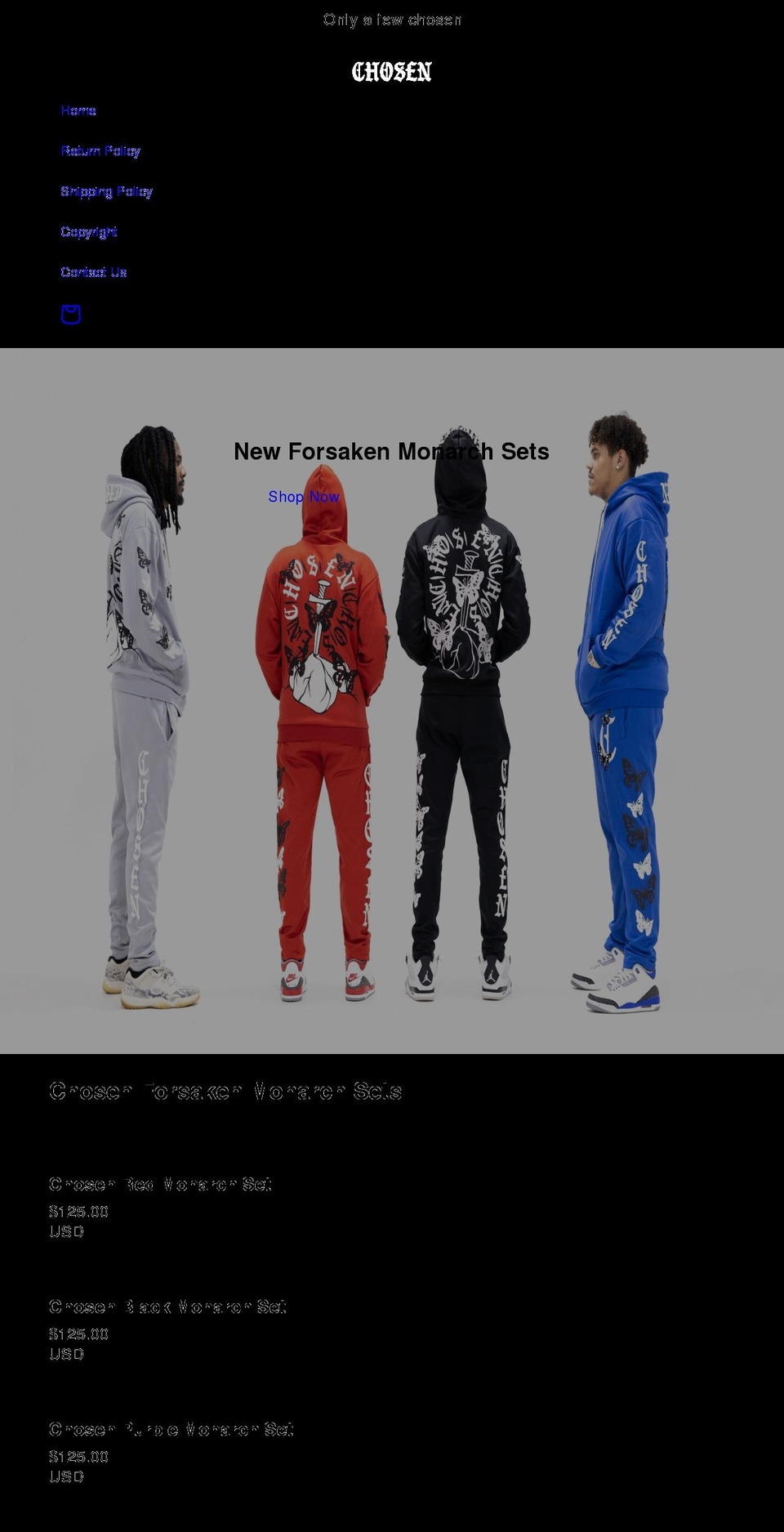 chosen1collection.com shopify website screenshot