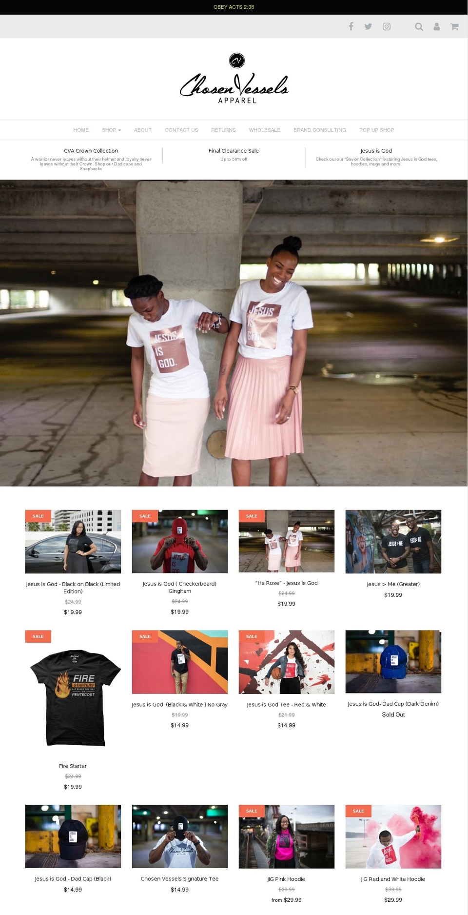 chosenvesselsapparel.com shopify website screenshot