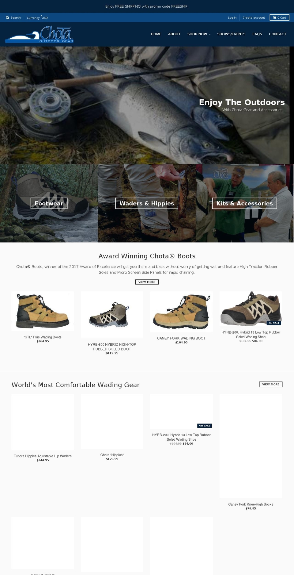 chotaoutdoorgear.net shopify website screenshot