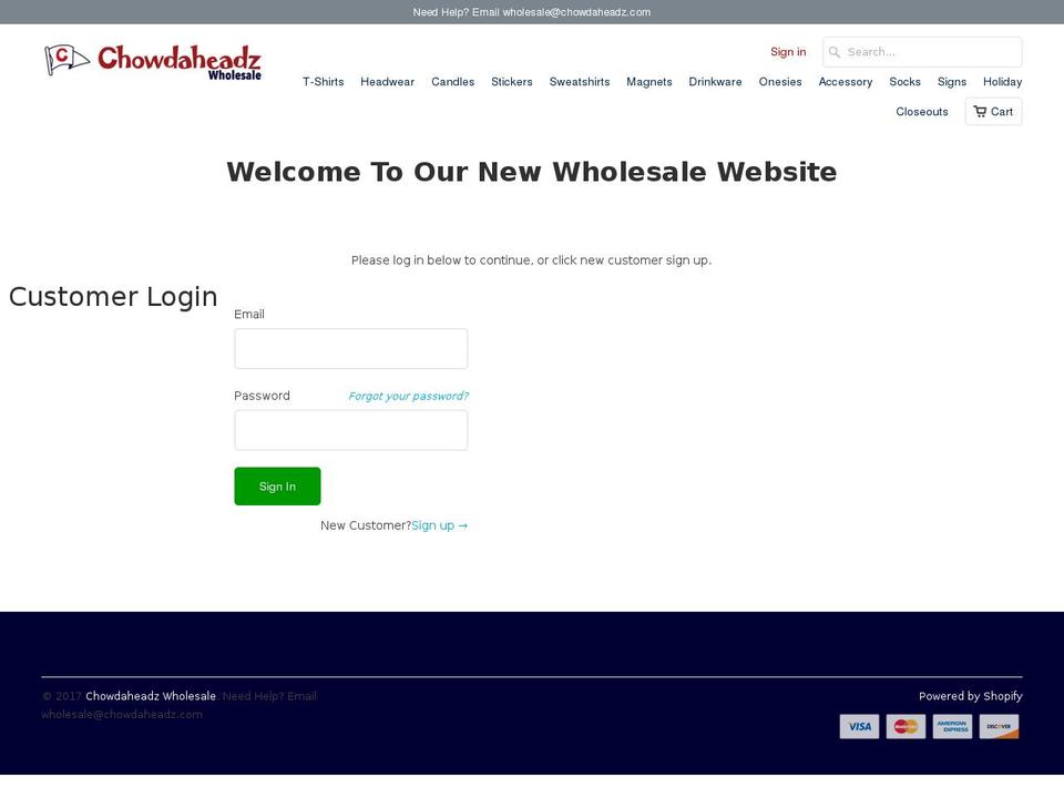 chowdaheadzwholesale.com shopify website screenshot