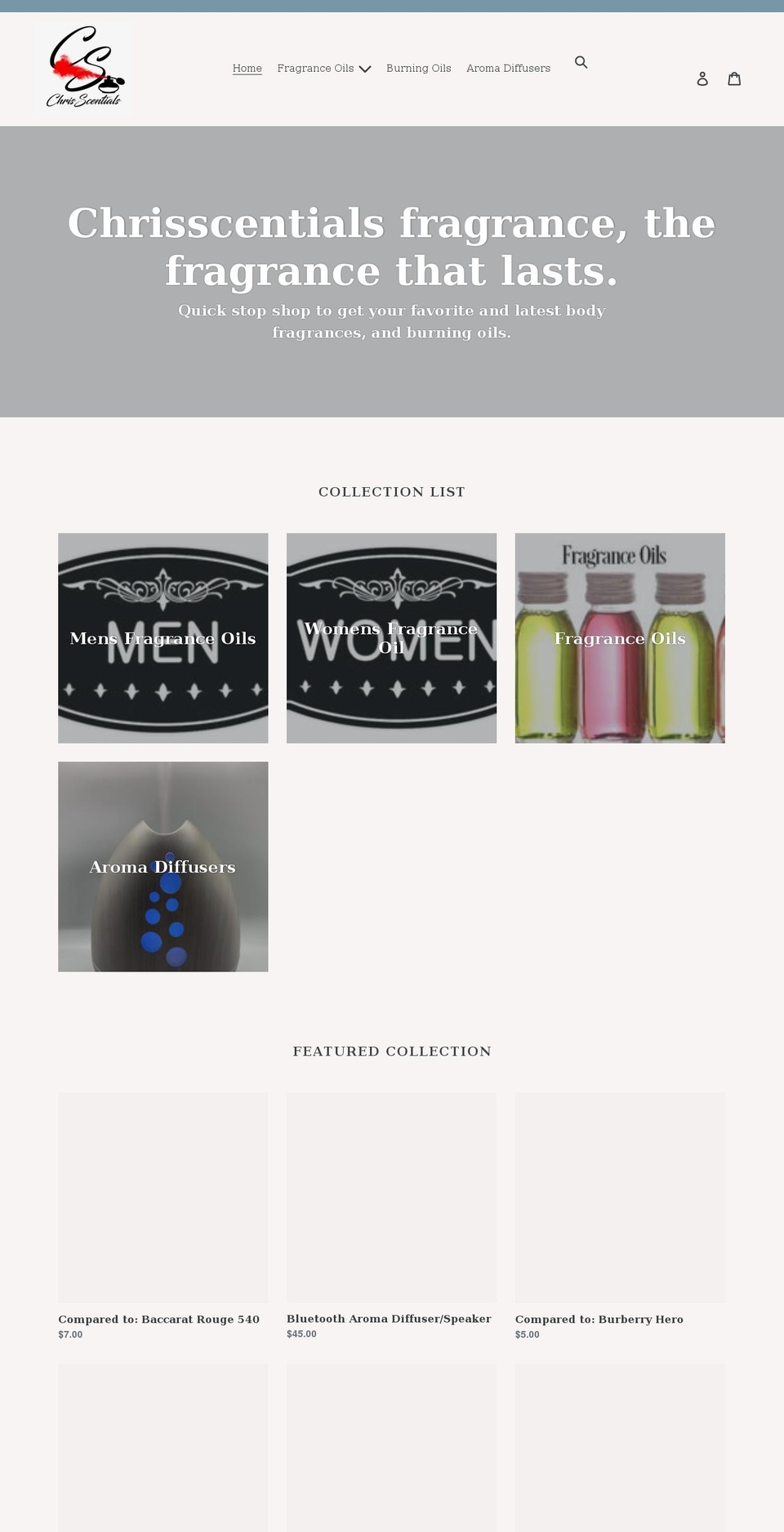 chrisscentials.com shopify website screenshot
