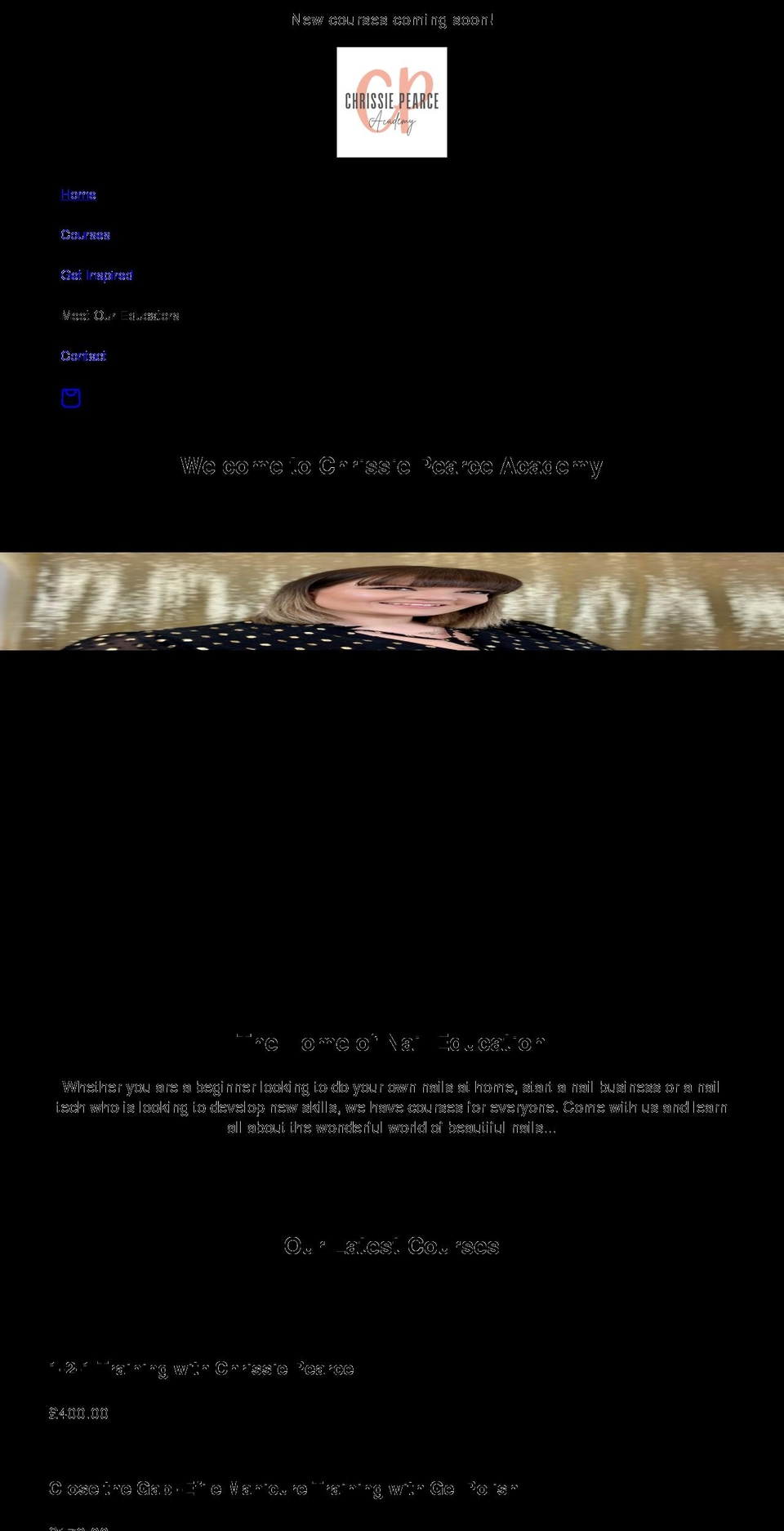 chrissiepearcenailacademy.co.uk shopify website screenshot