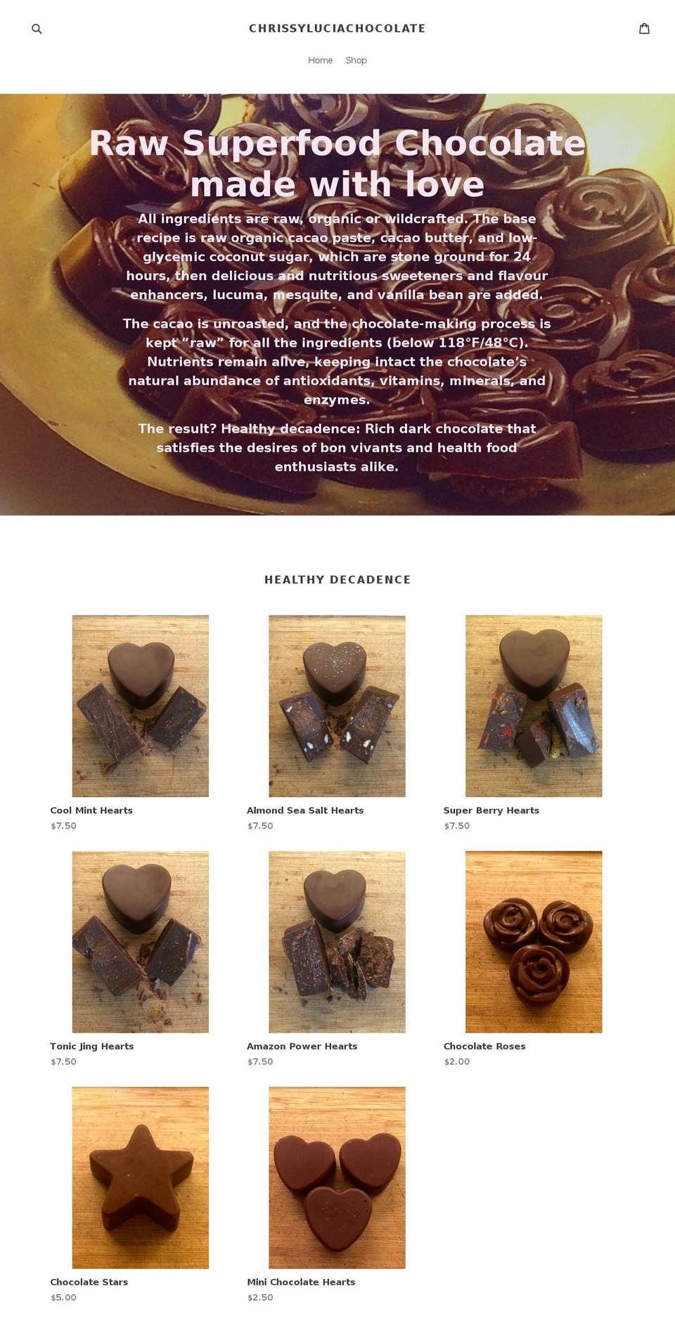 chrissyluciachocolate.com shopify website screenshot