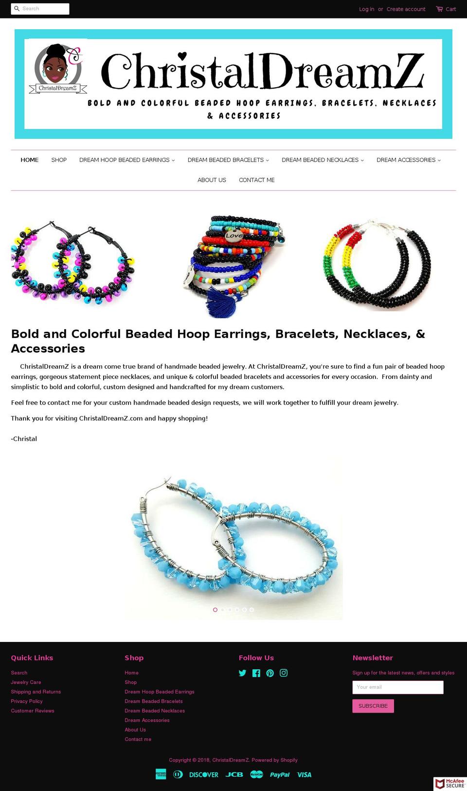 christaldreamz.com — Shopify storefront screenshot
