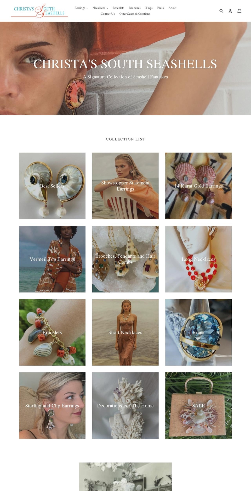 christasseashelljewelry.com — Shopify storefront screenshot