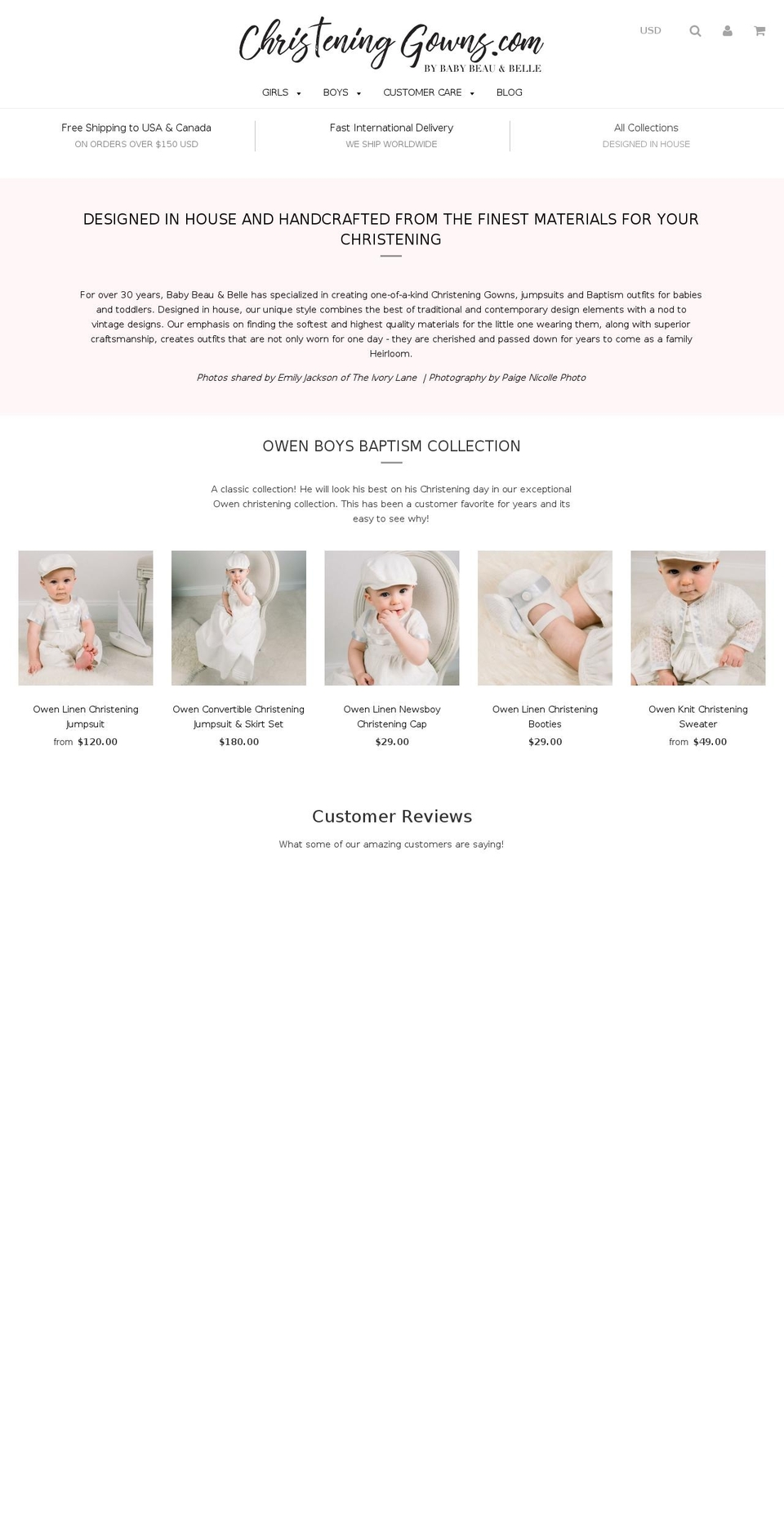christeninggowns.com shopify website screenshot