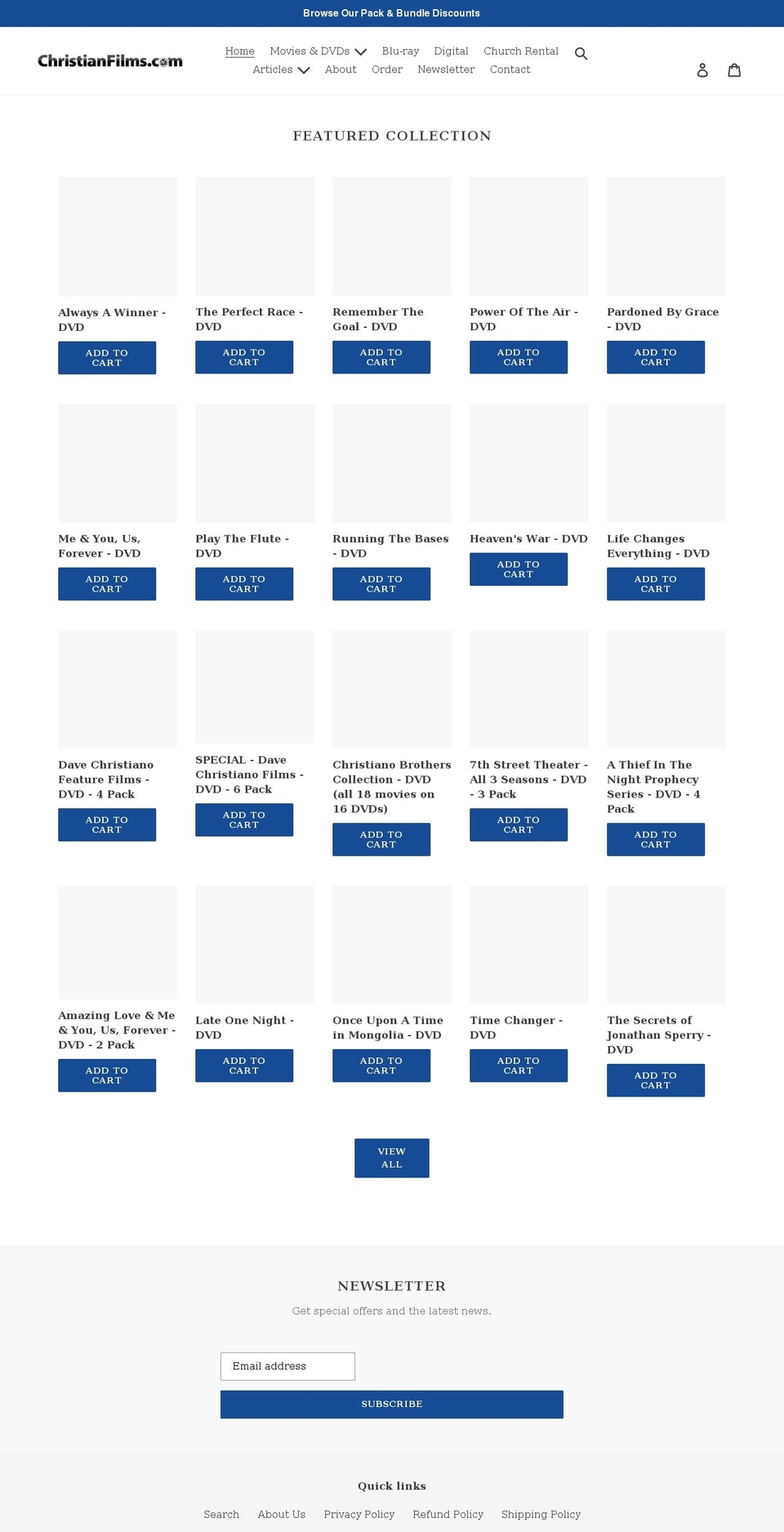 christianfilms.com shopify website screenshot