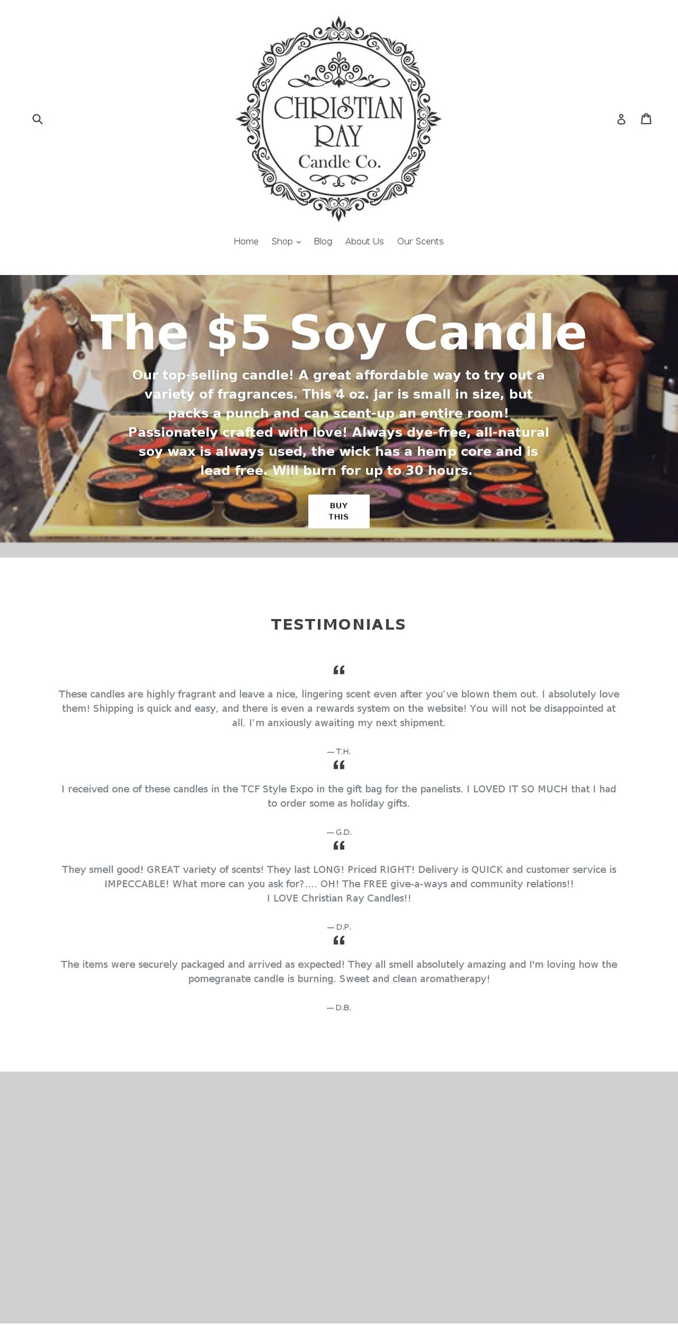 christianraycandles.com shopify website screenshot