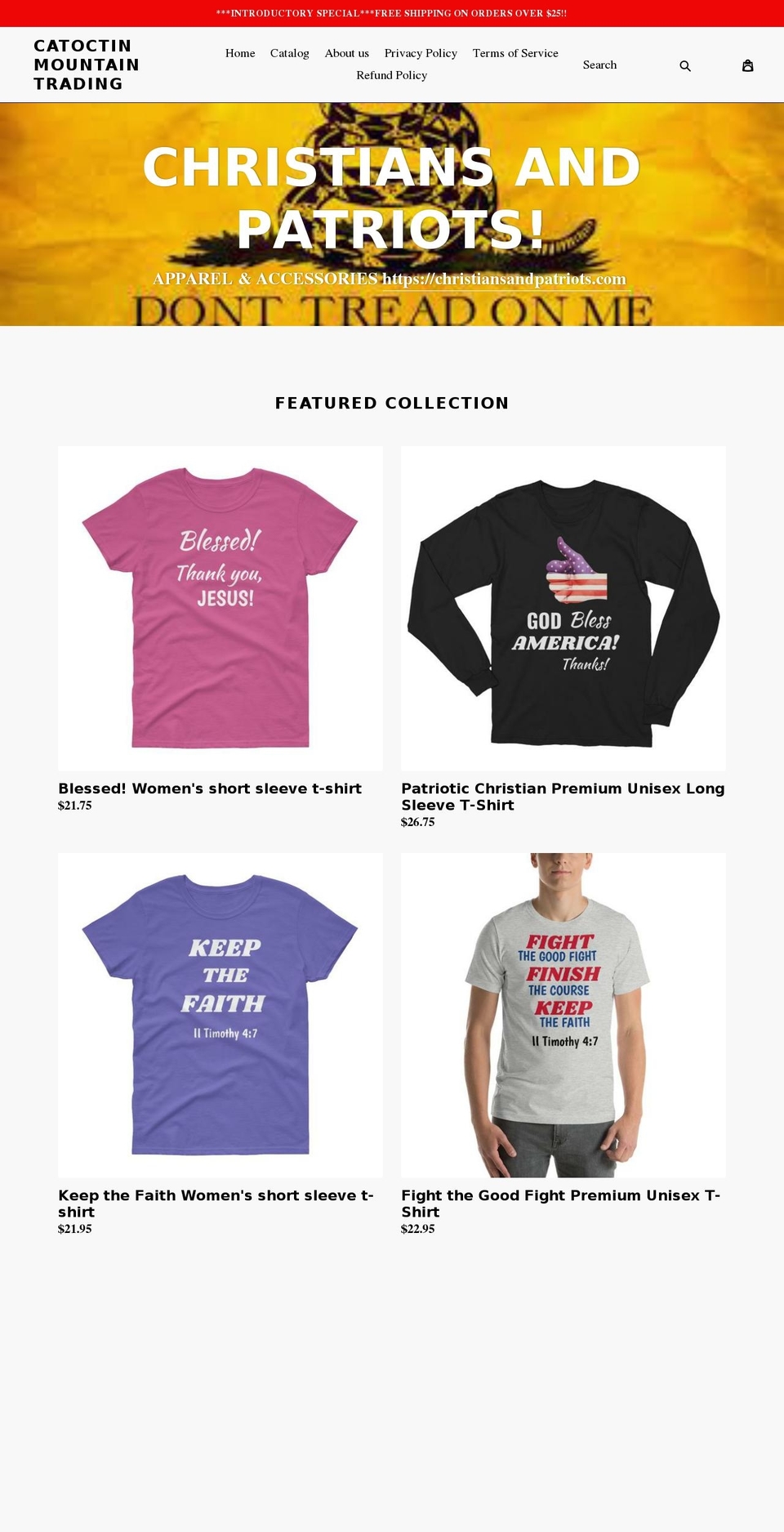 christiansandpatriots.com — Shopify storefront screenshot