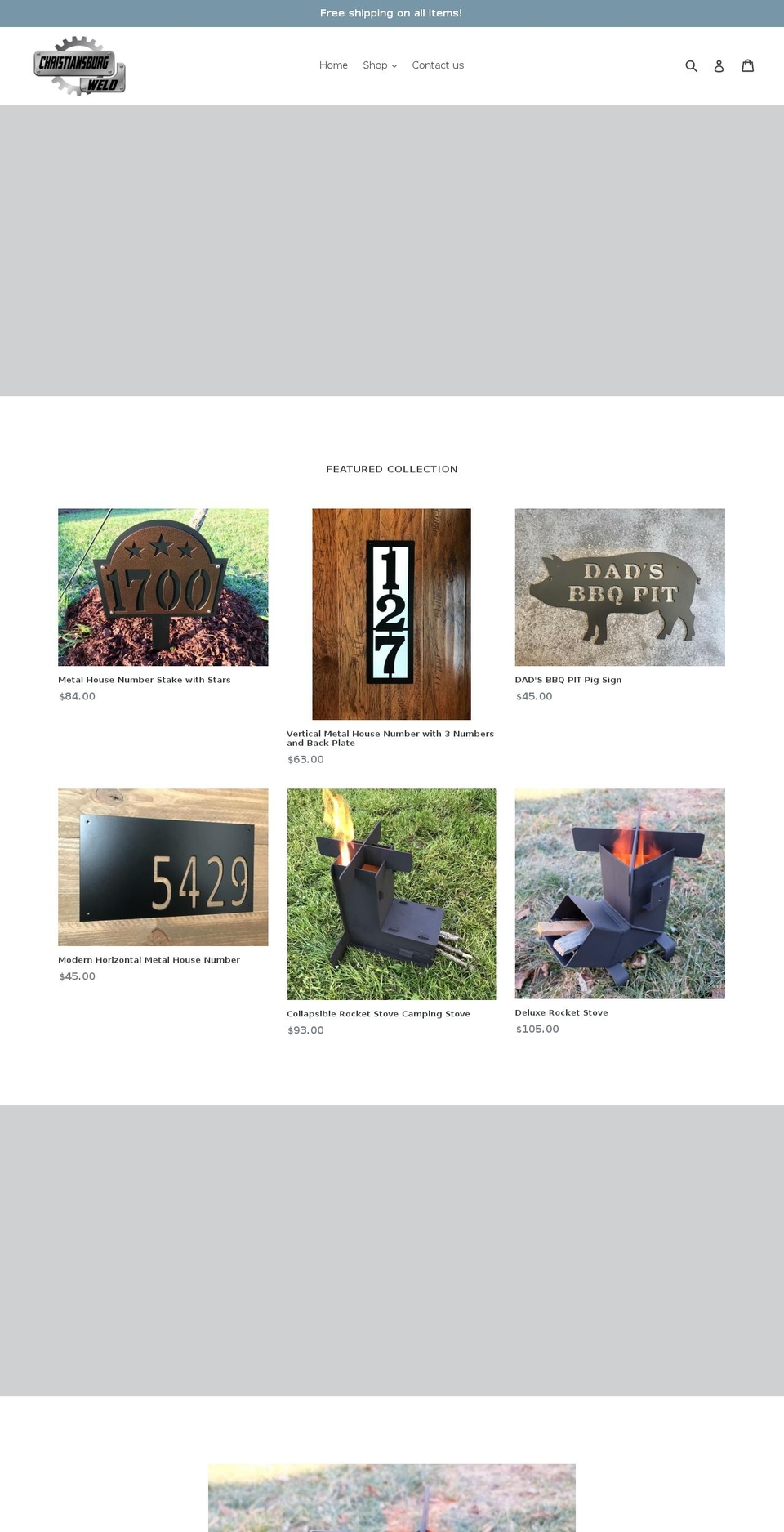 christiansburgweld.com — Shopify storefront screenshot