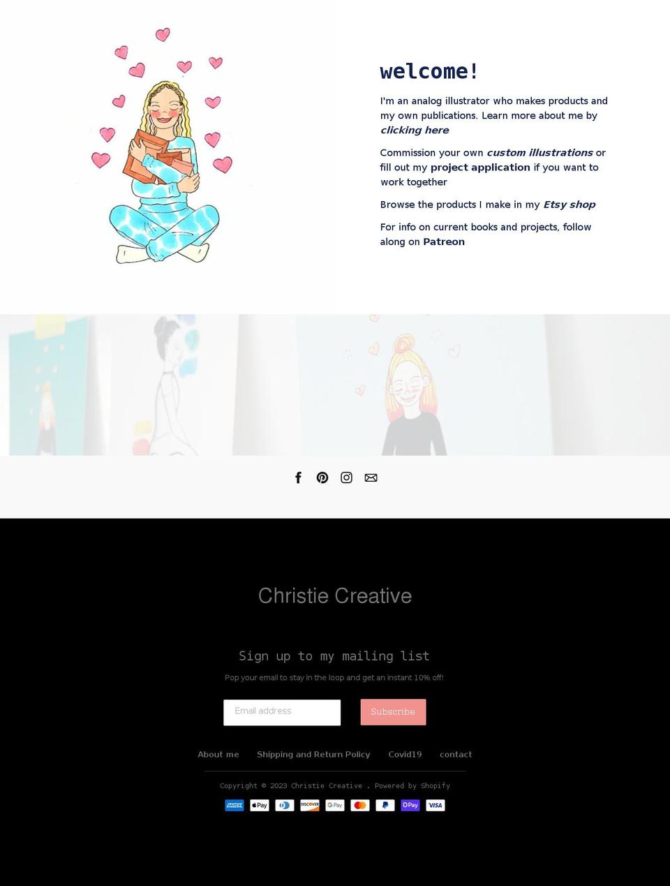 christiecreativeshop.com — Shopify storefront screenshot