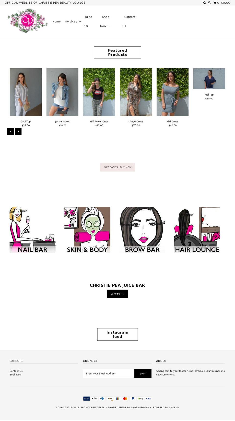 christiepeabeautylounge.com shopify website screenshot