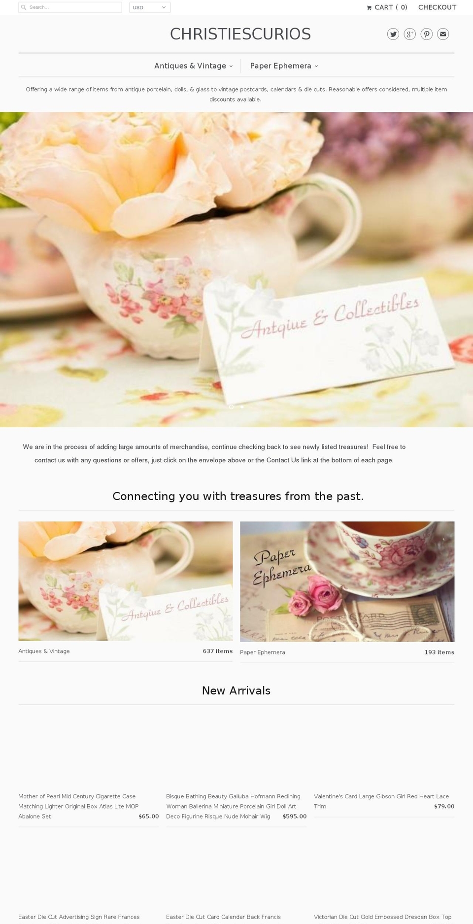 christiescurios.com shopify website screenshot
