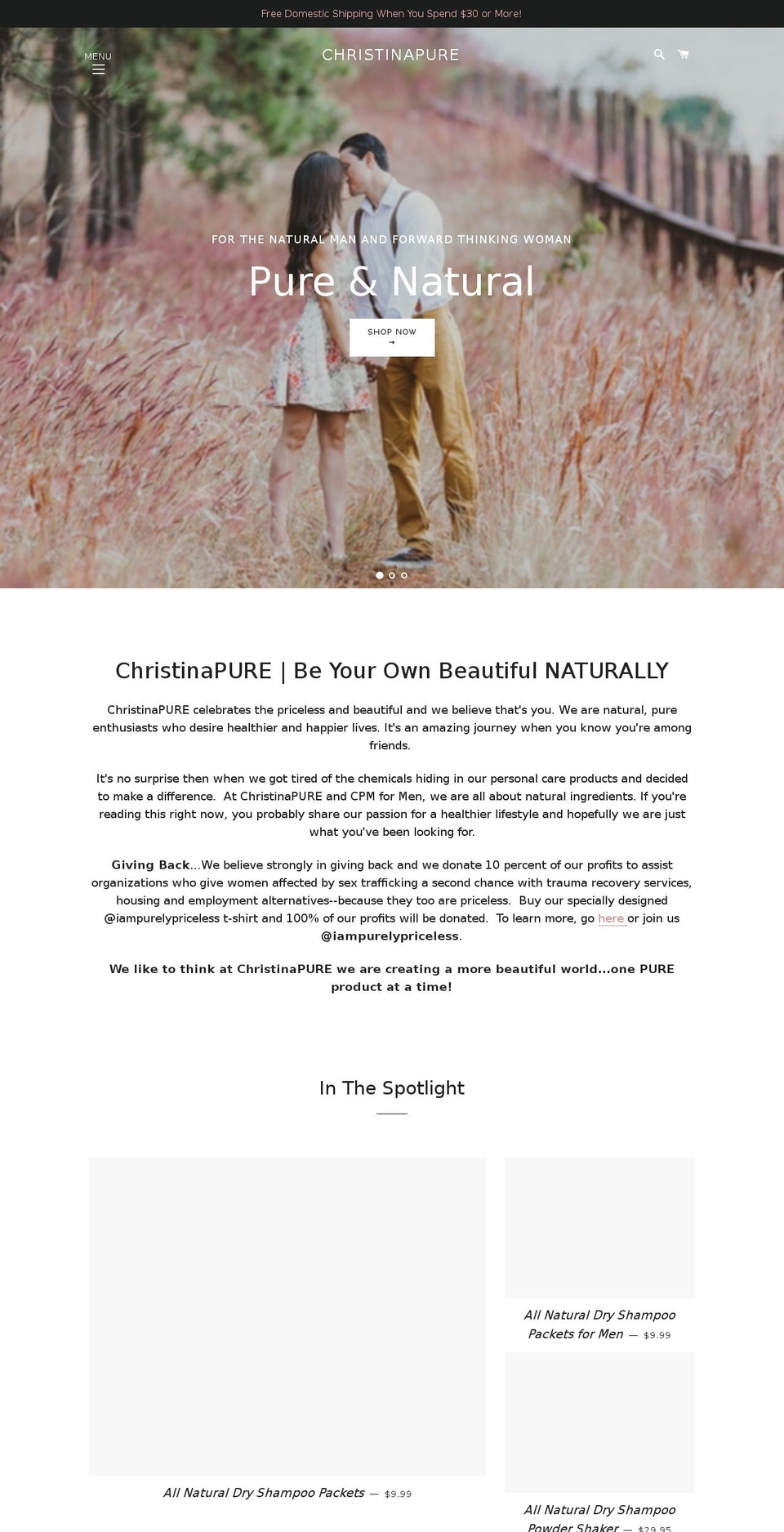 christinapure.com — Shopify storefront screenshot