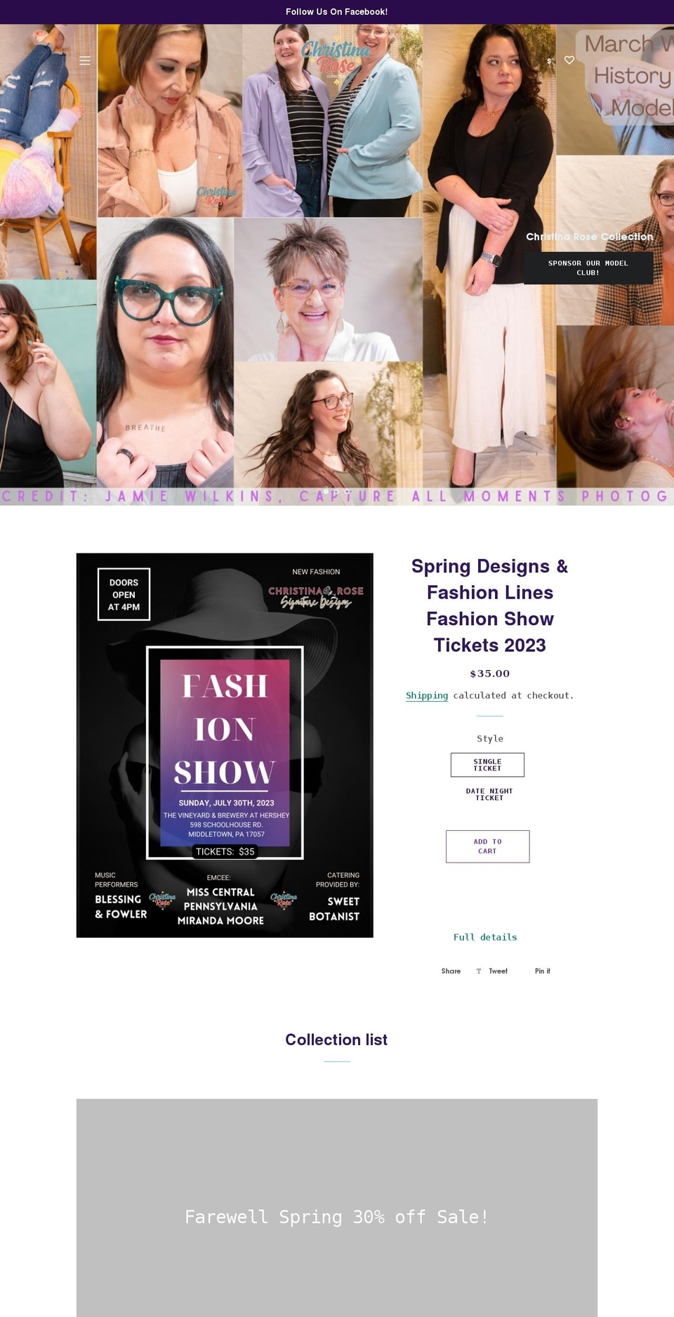 christinarosecollection.com shopify website screenshot