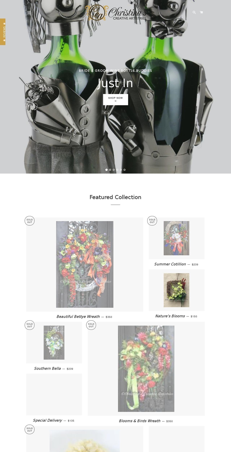 christinascreativeartistries.com — Shopify storefront screenshot