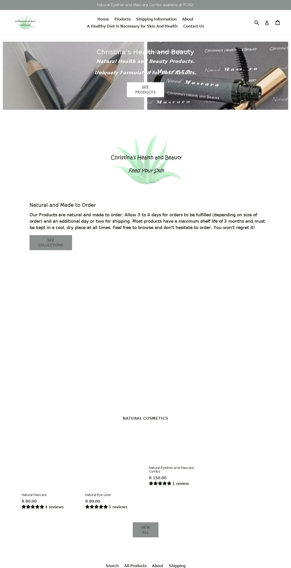 christinashealthandbeauty.com — Shopify storefront screenshot