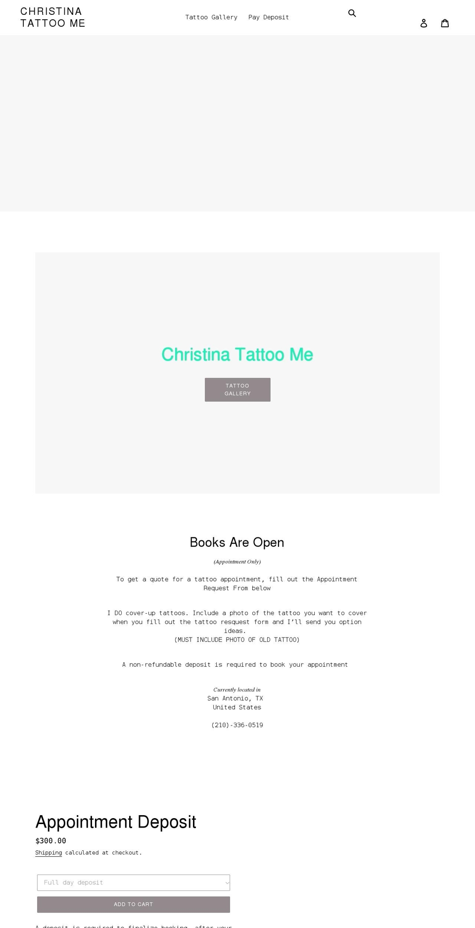 Arose Shopify theme site example christinatattoome.com