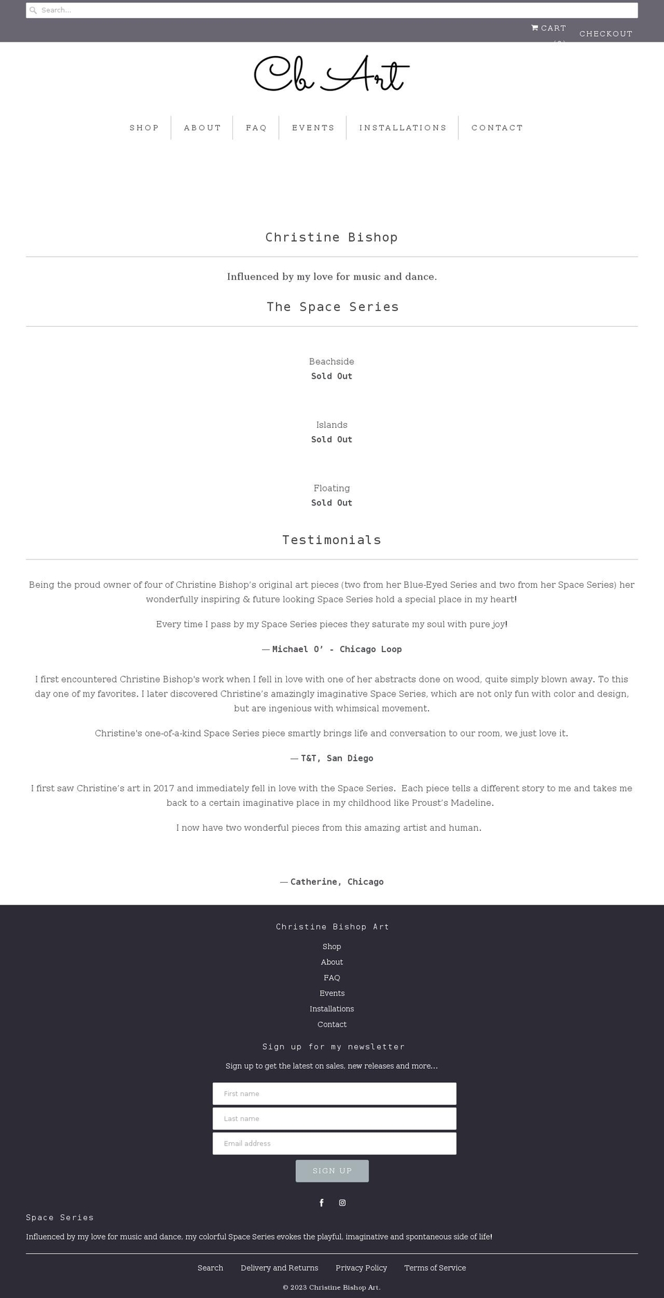 christinebishopart.com shopify website screenshot