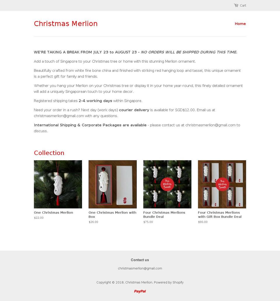 christmasmerlion.com shopify website screenshot