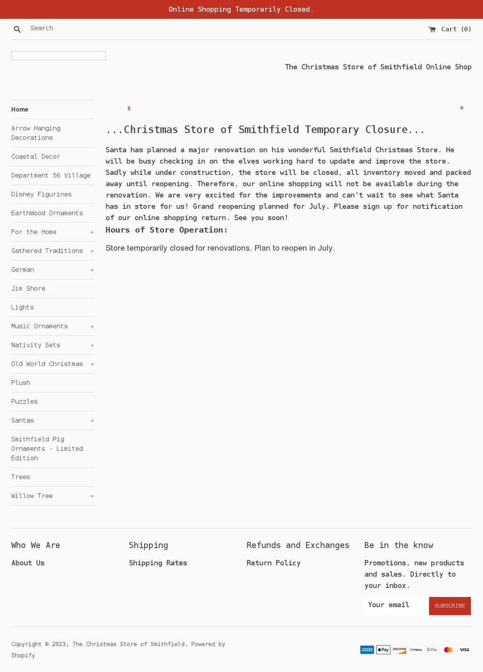 christmasstoresmithfield.com shopify website screenshot