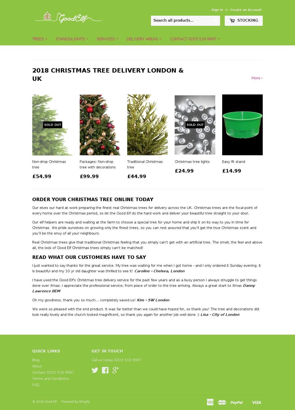 christmastreedelivered.london shopify website screenshot