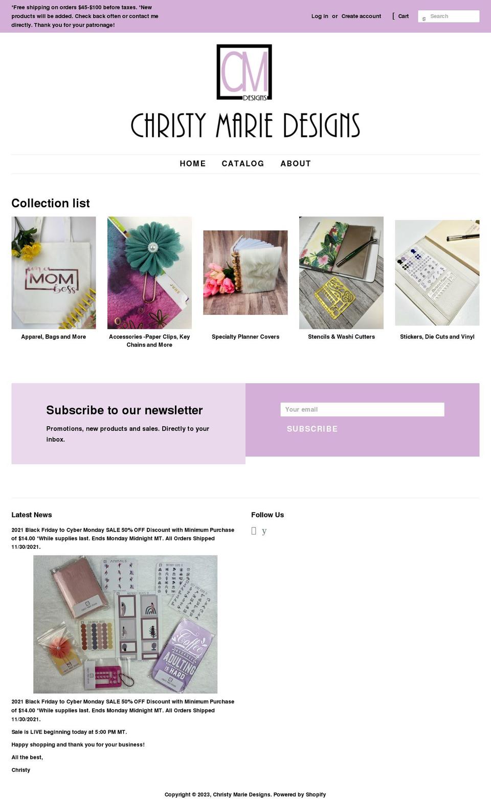 christymariedesigns.com shopify website screenshot
