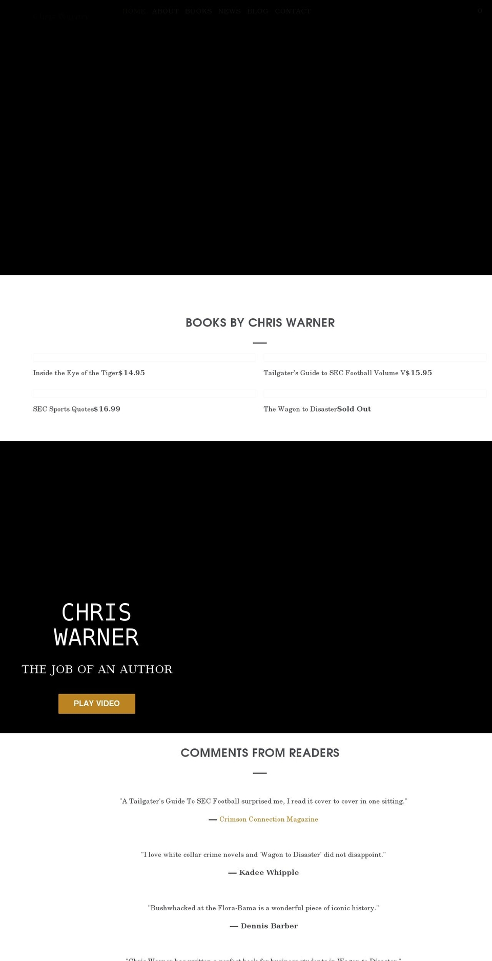 chriswarnerauthor.com shopify website screenshot