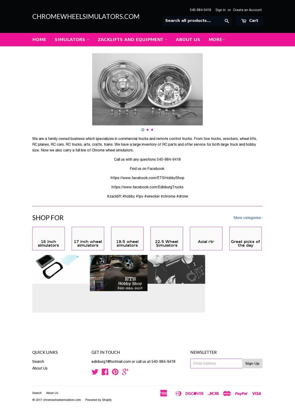 chromewheelsimulators.com shopify website screenshot