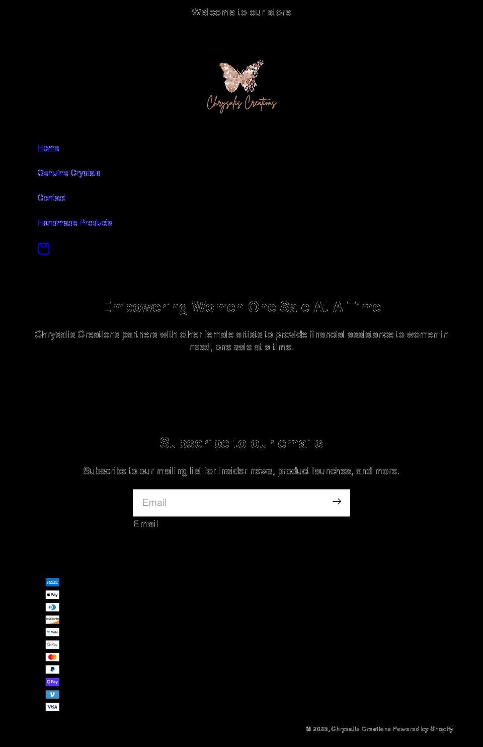 chrysaliscreation.com shopify website screenshot