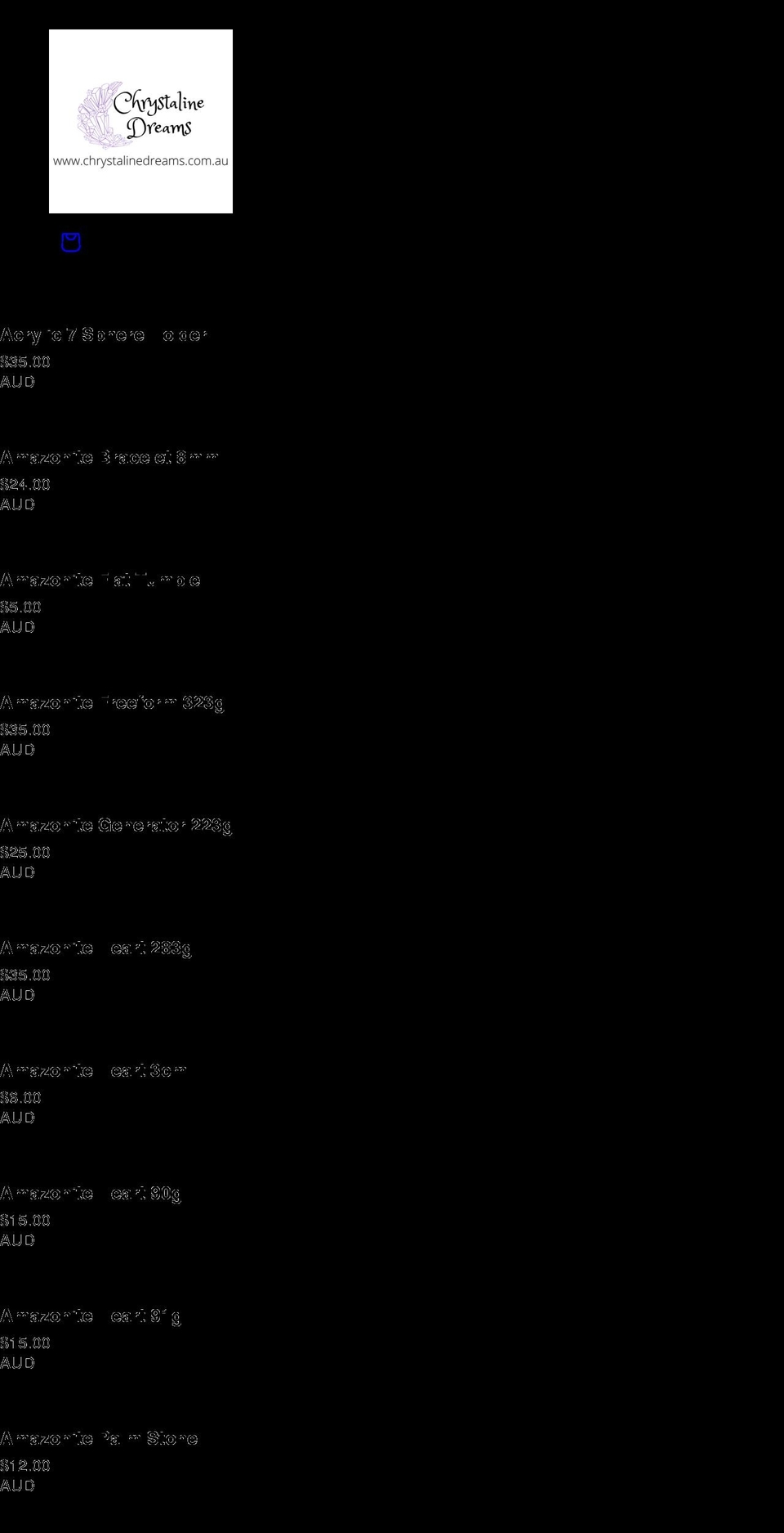 chrystalinedreams.com.au shopify website screenshot
