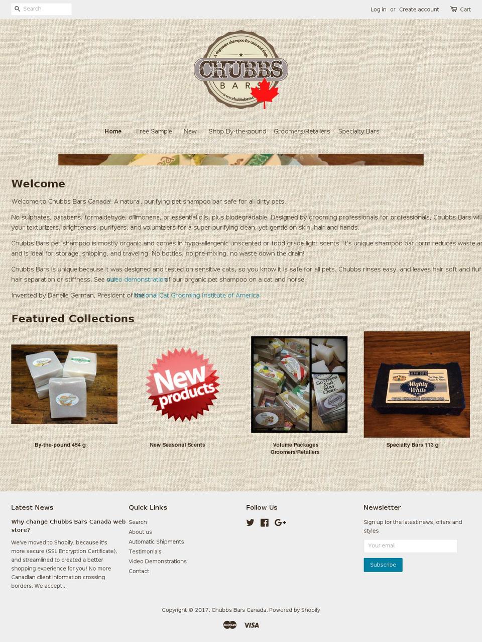 chubbsbars.ca shopify website screenshot