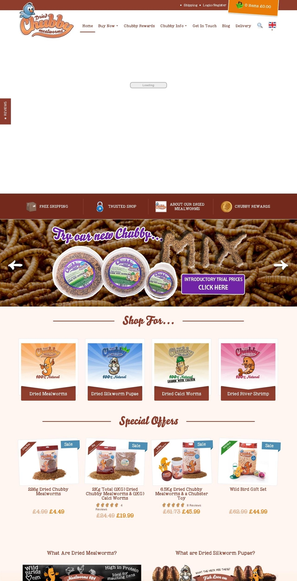 Gecko v.. Shopify theme site example chubbymealworms.co.uk