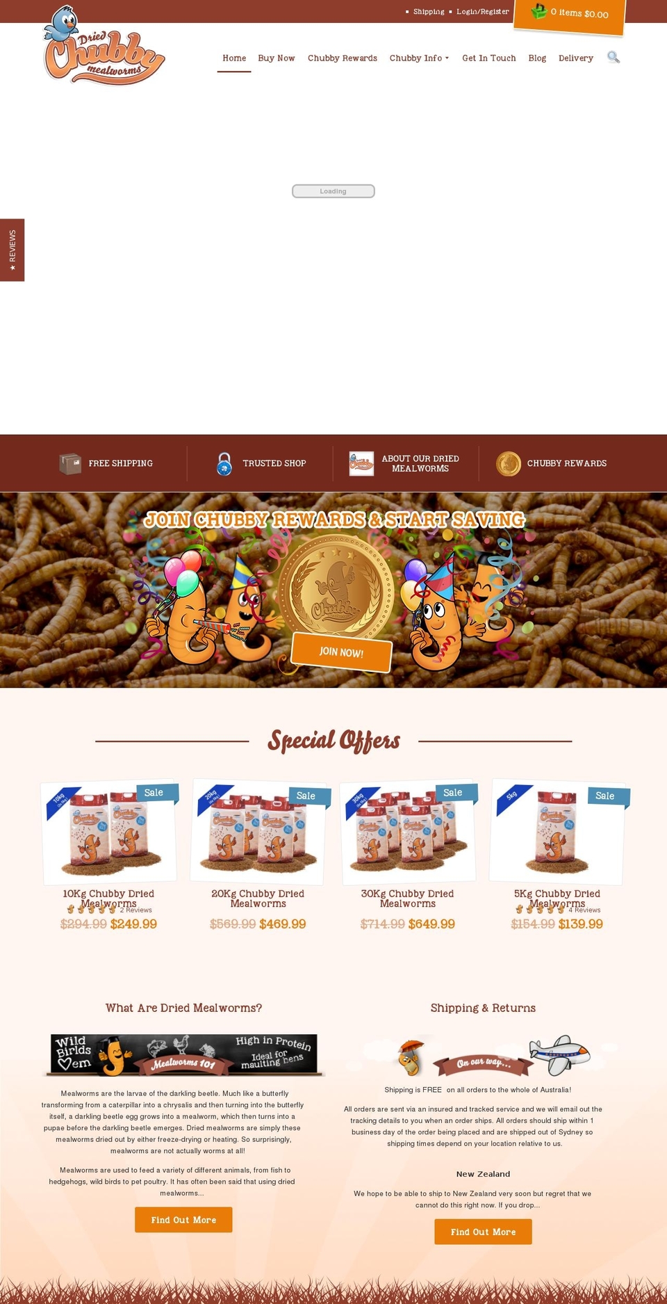 Gecko .. Shopify theme site example chubbymealworms.com.au