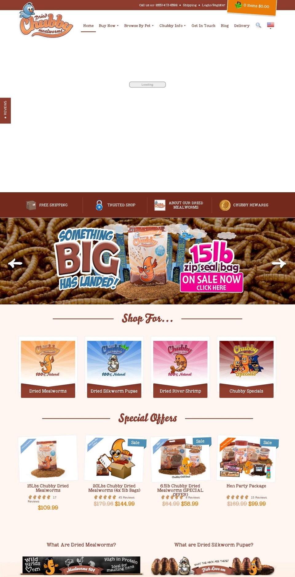 chubbymealworms.com shopify website screenshot