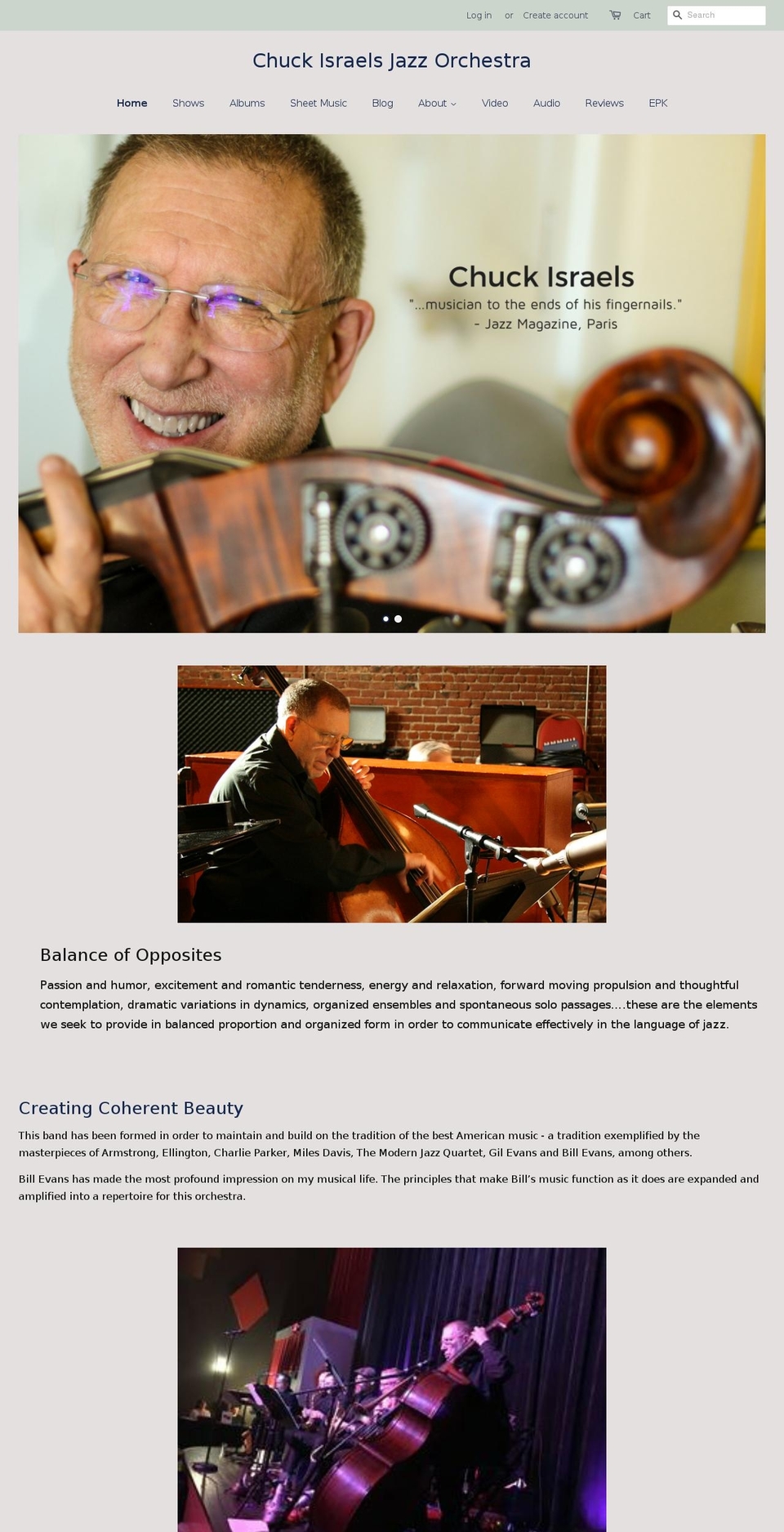 chuckisraelsjazzorchestra.com — Shopify storefront screenshot